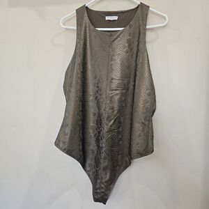 Good American Coated Bronze Snakeskin Print Sleeveless Bodysuit Sz 4 Bodycon
